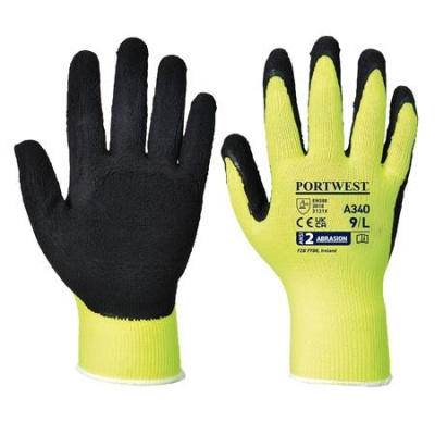 Védőkesztyű, nylon, latexhab, tenyerén mártott, L méret "Hi-Vis Grip", sárga